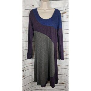 Horny Toad Multi Color T Shirt Dress L Tencel Organic Cotton Midi Long Sleeves